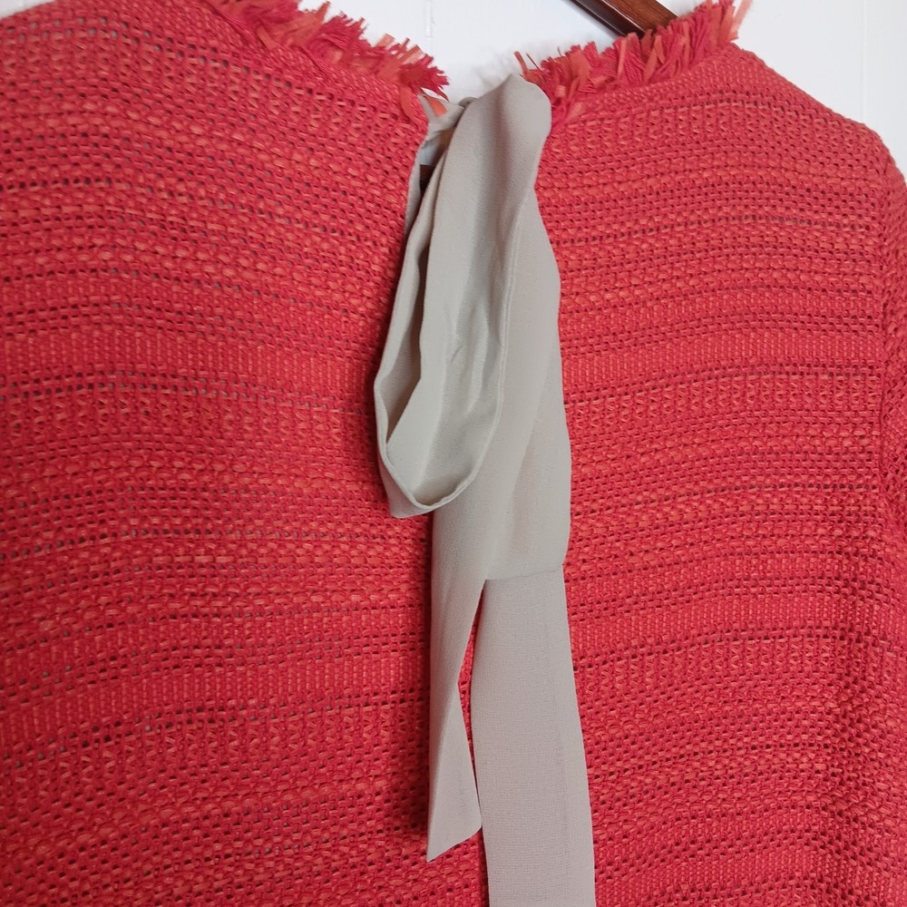 Marella Coral Woven Shift Dress Sz 6 Fringe Rosette Jackie O Preppy Career - Picture 10 of 13